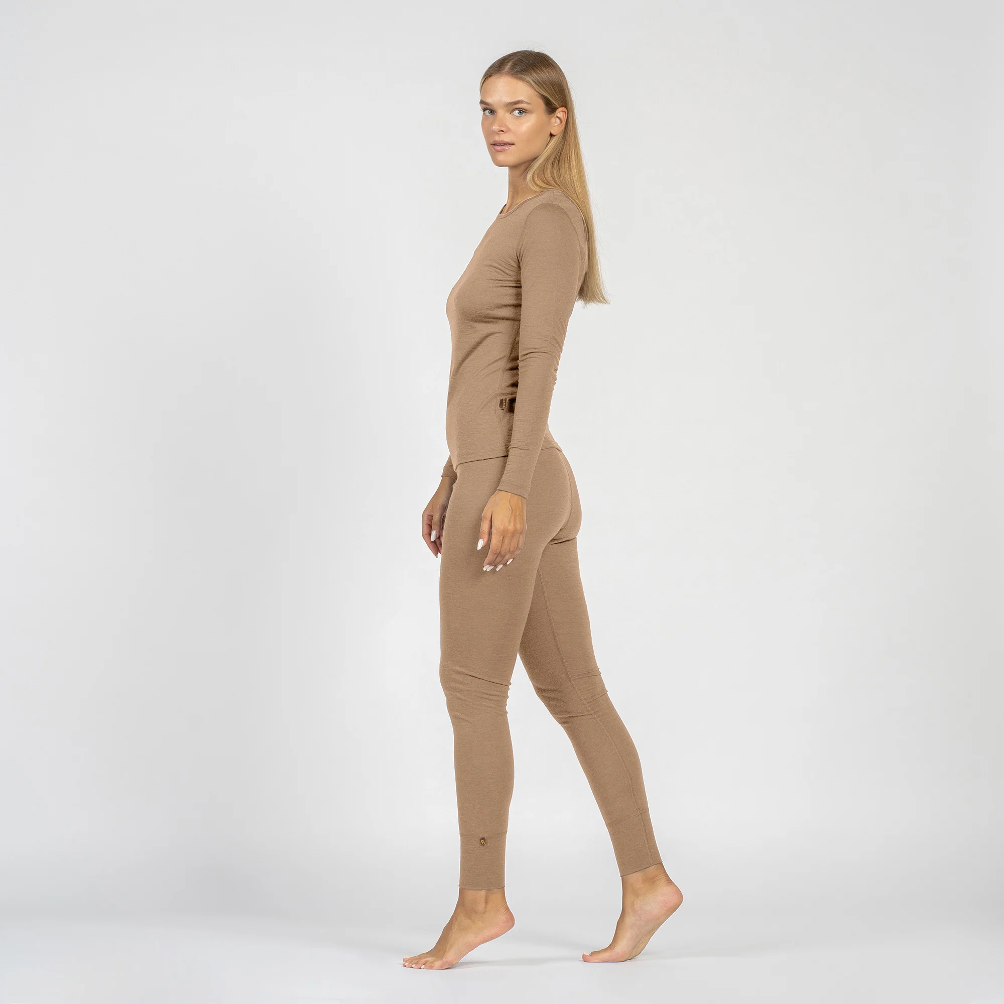 Haut thermique à manches longues 160 pour femme, col rond, beige – Image 2