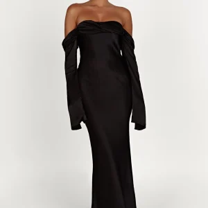 Giselle Off Shoulder Cowl Neck Maxi Dress – Black