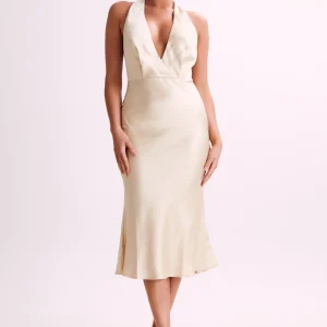 Terri Satin Cowl Midi Dress – Gold