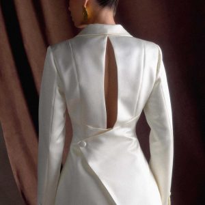 Ada Tailored Satin Blazer – Ivory