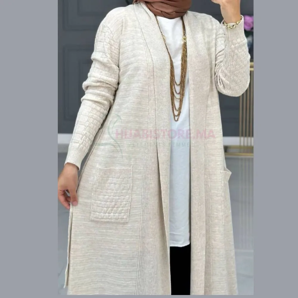 Tricot cardigan long beige – Image 2