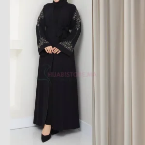 Abaya femme 2 piéces noire à motif