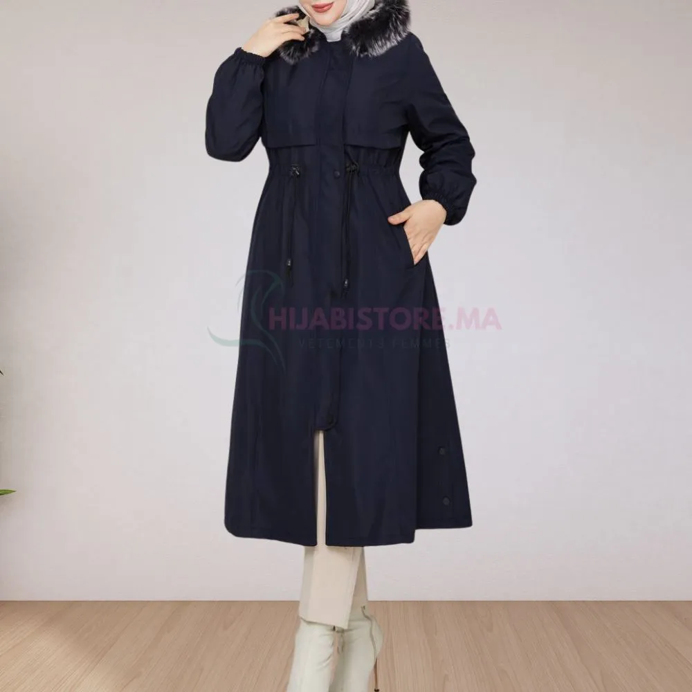 Manteau bleu-noir rembourré semi impermeable femme
