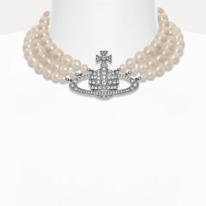 Three Row Pearl Bas Relief Choker