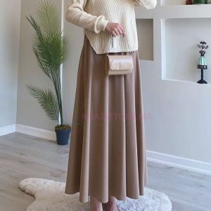 Jupe cloche satinée camel