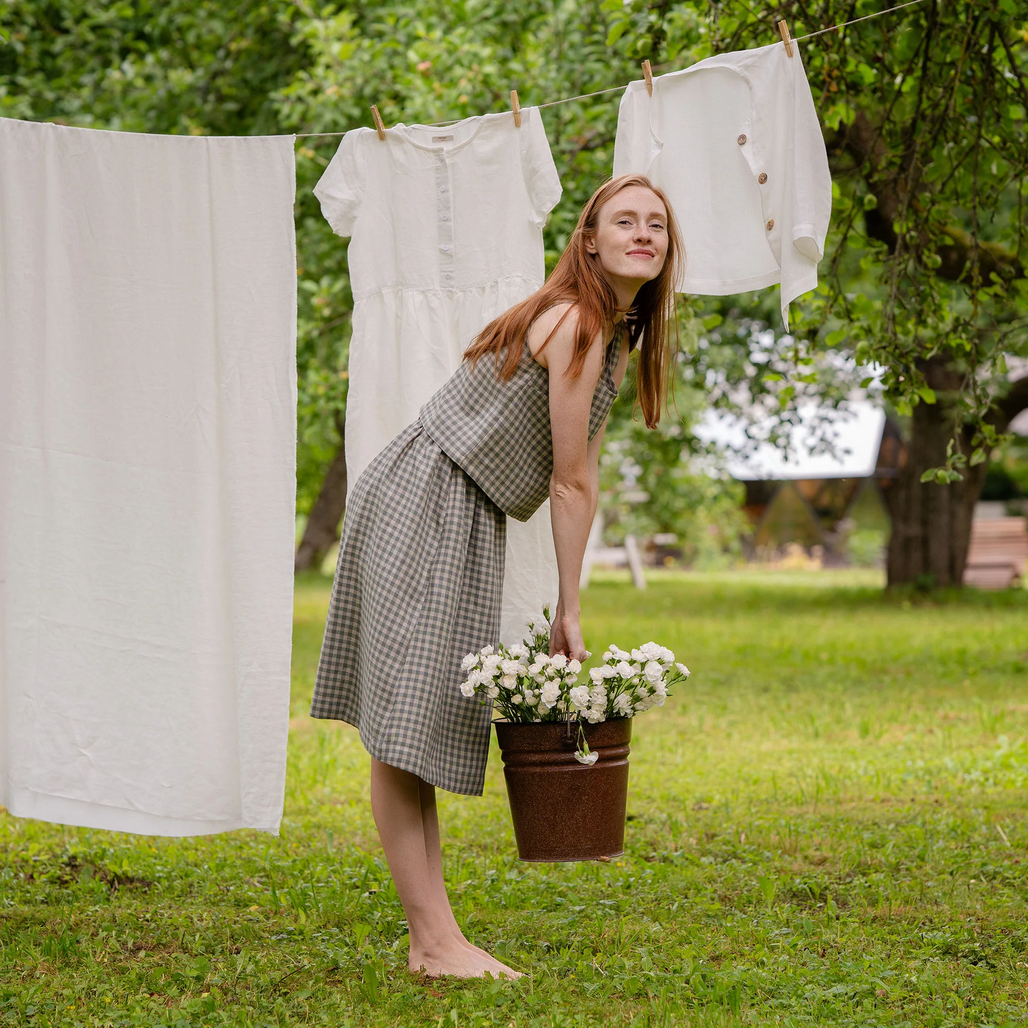 Jupe midi vichy verte Sophia – Image 3
