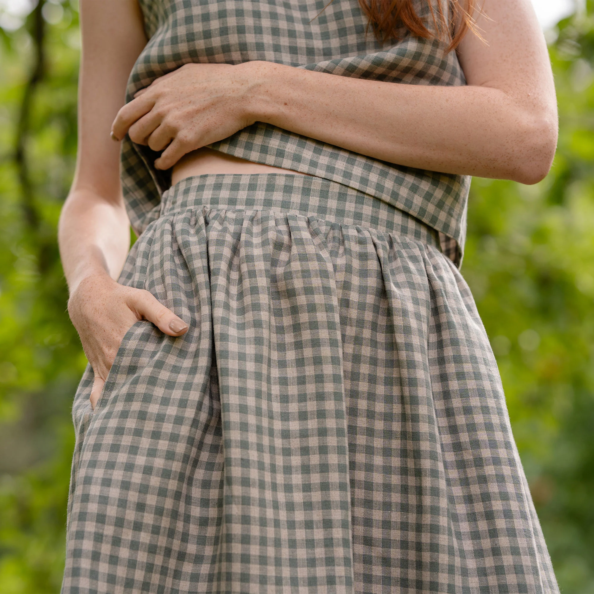 Jupe midi vichy verte Sophia – Image 4