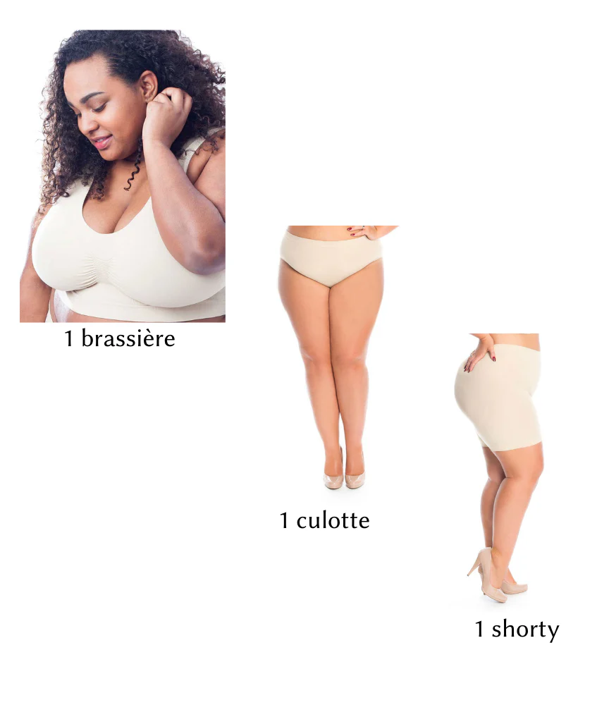 Coordonné 3 pièces grande taille (1 brassière + 1 culotte + 1 shorty) – Image 2