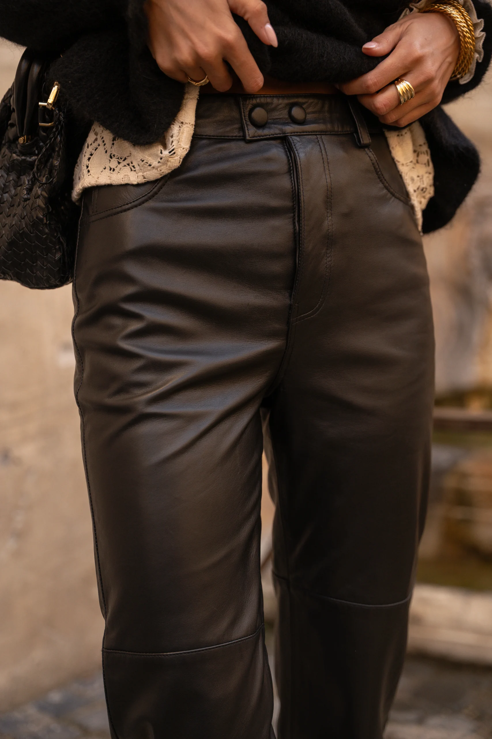 Pantalon en cuir Roger noir
