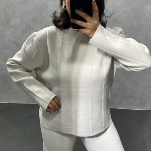 Ensemble en Maille Blanc cassé à épaulettes