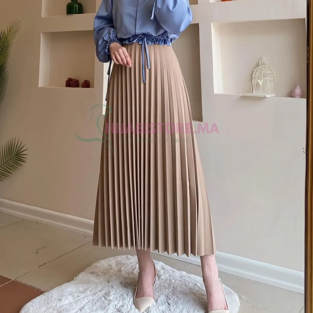 Jupe plissée crêpe scuba beige foncé