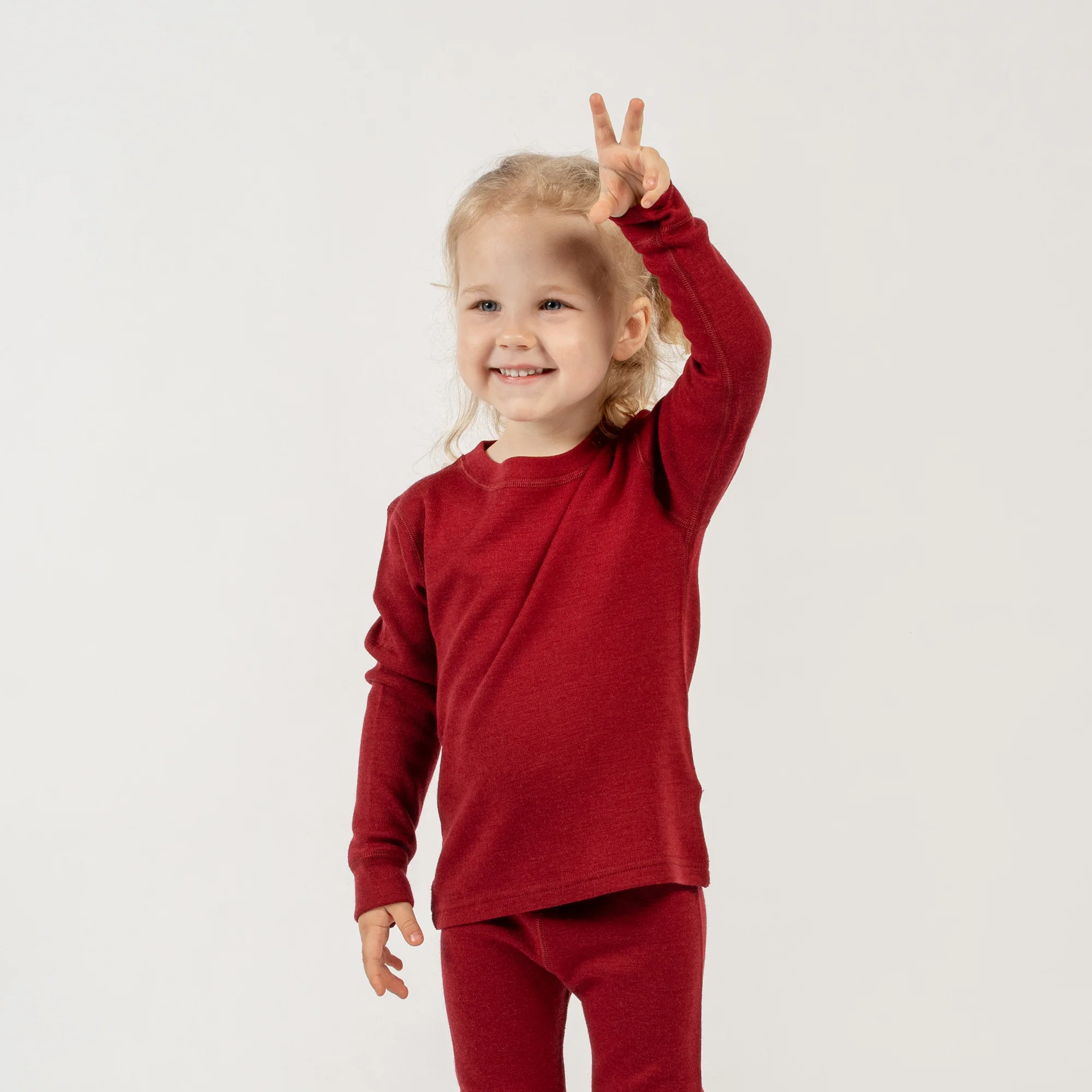 T-shirt thermique à manches longues 250 pour enfants, col rond, cerise royale – Image 3