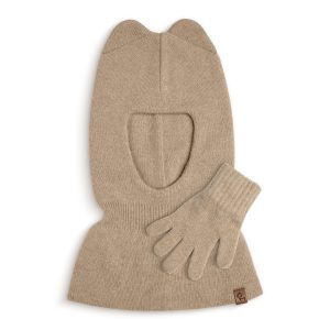 Cagoule et gants tricotés pour enfants en mérinos et cachemire, ensemble 2 pièces