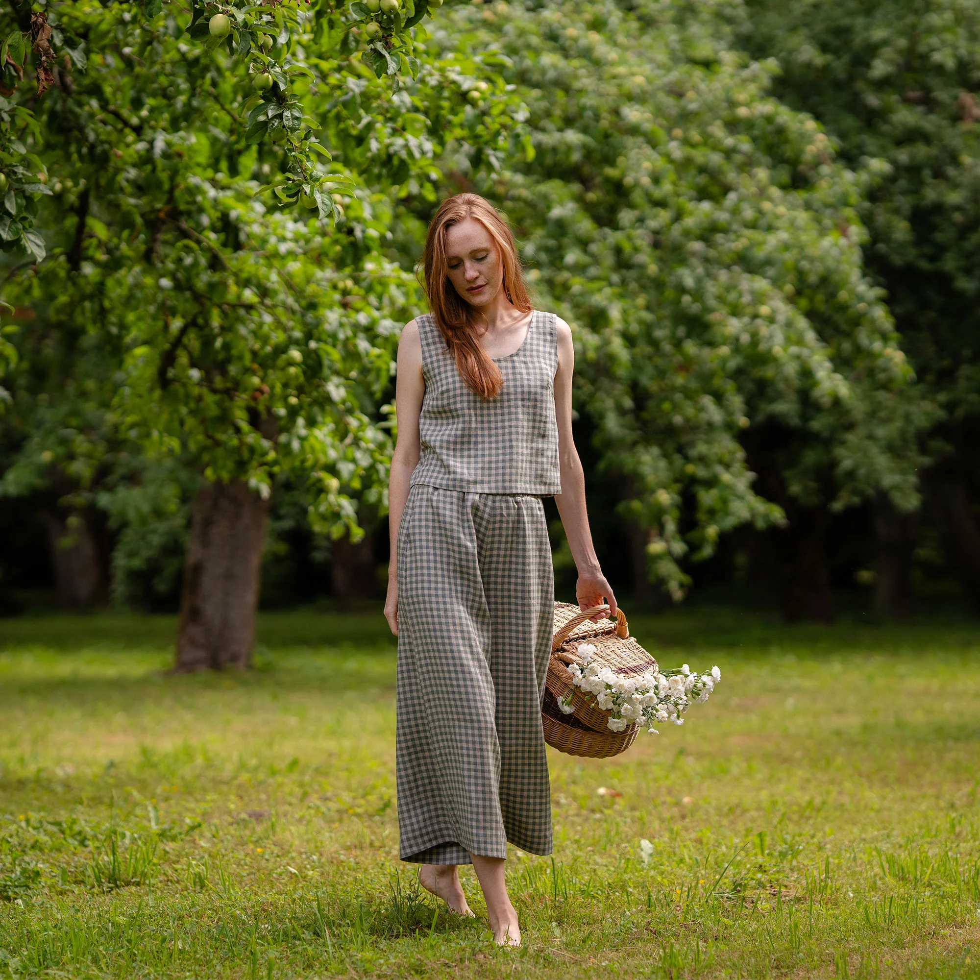 Culottes en lin vichy vert Lana – Image 7