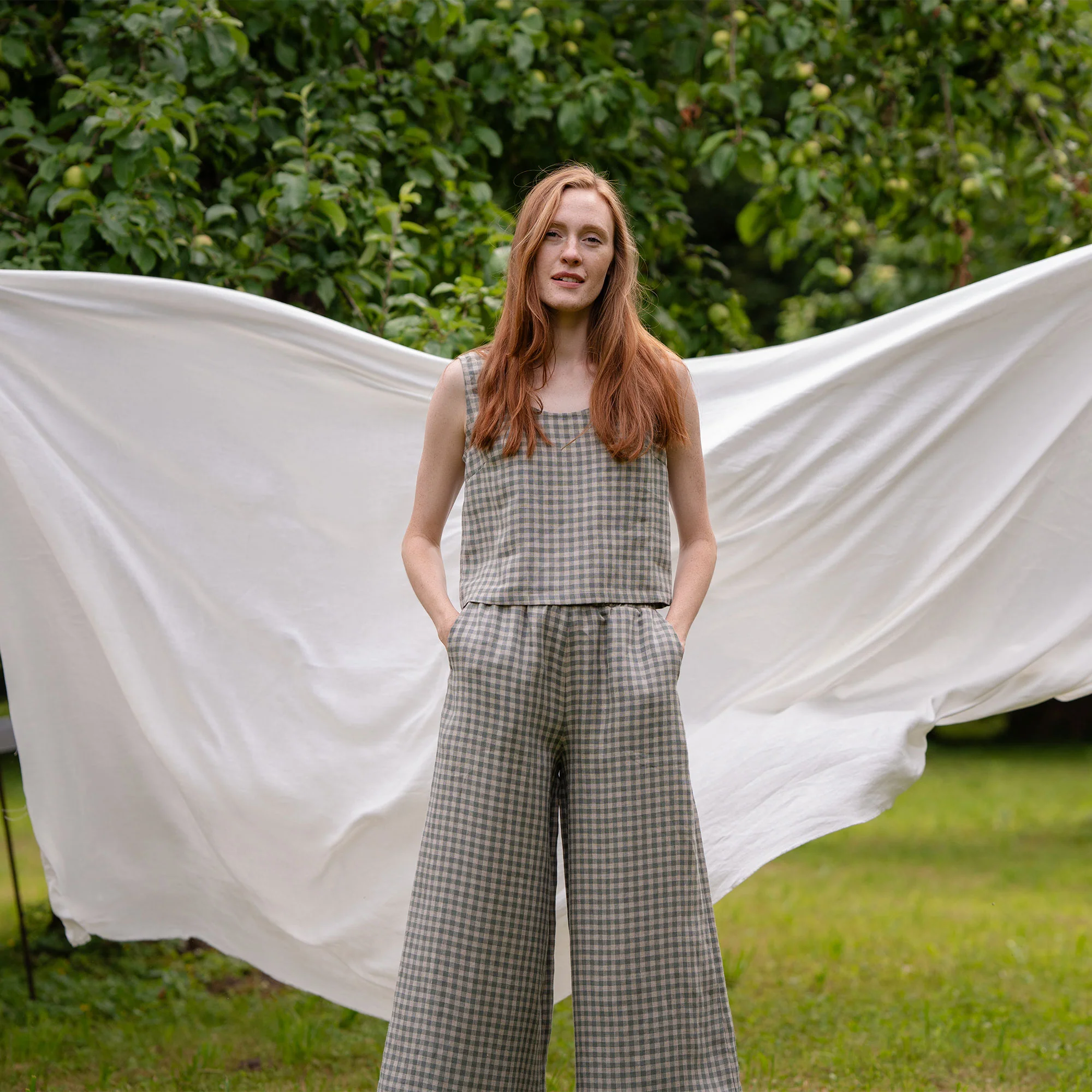 Culottes en lin vichy vert Lana – Image 5