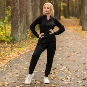 Ensemble 2 pièces haut et pantalon de survêtement zippé 250 pour femme, noir