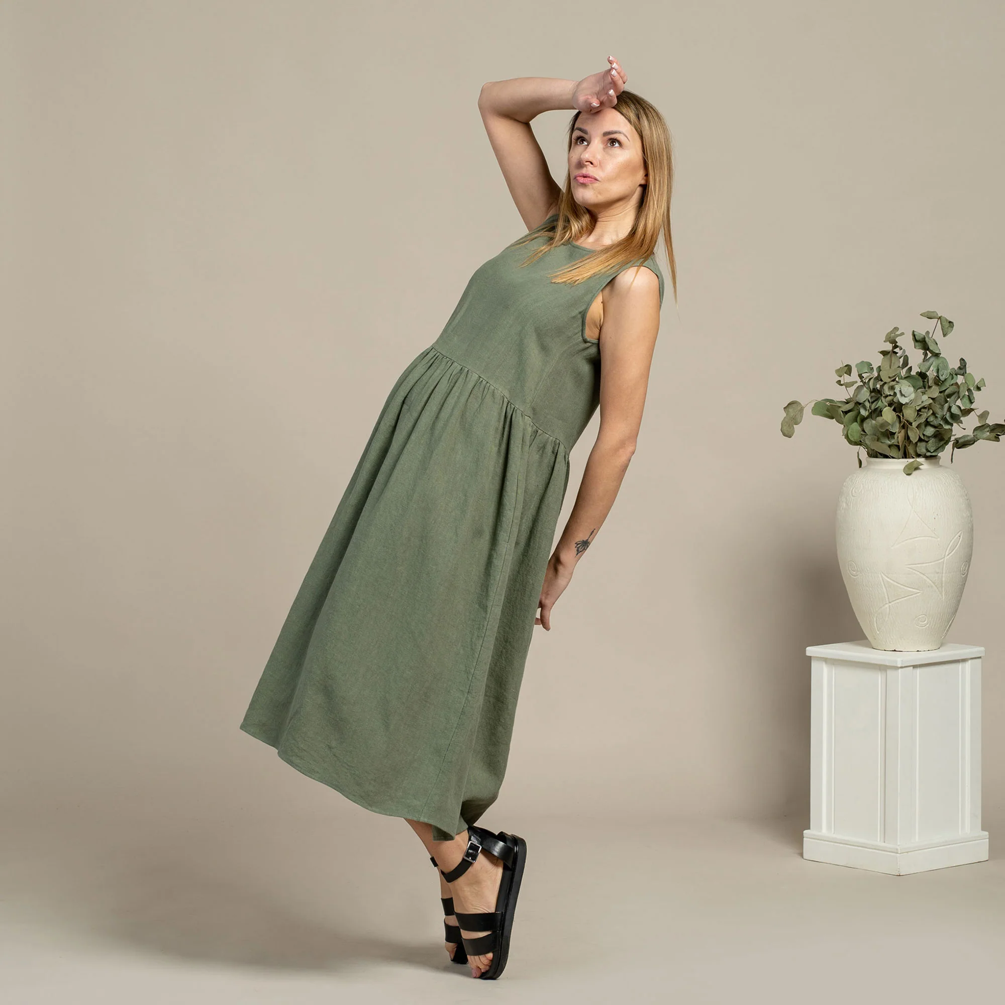 Robe blouse en lin Maya Stone Green