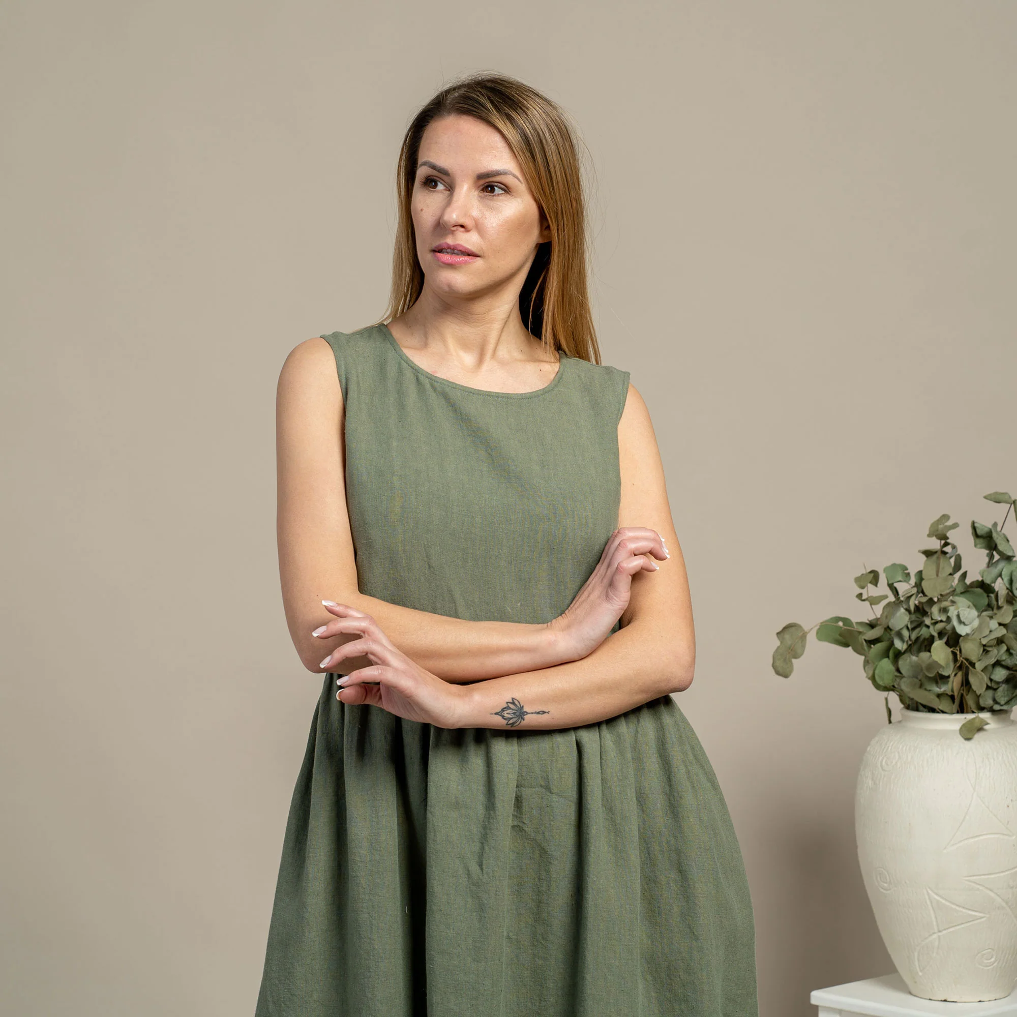 Robe blouse en lin Maya Stone Green – Image 4
