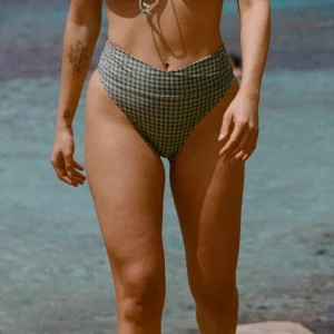 Bas de maillot culotte taille haute Myrto - Carreaux vert
