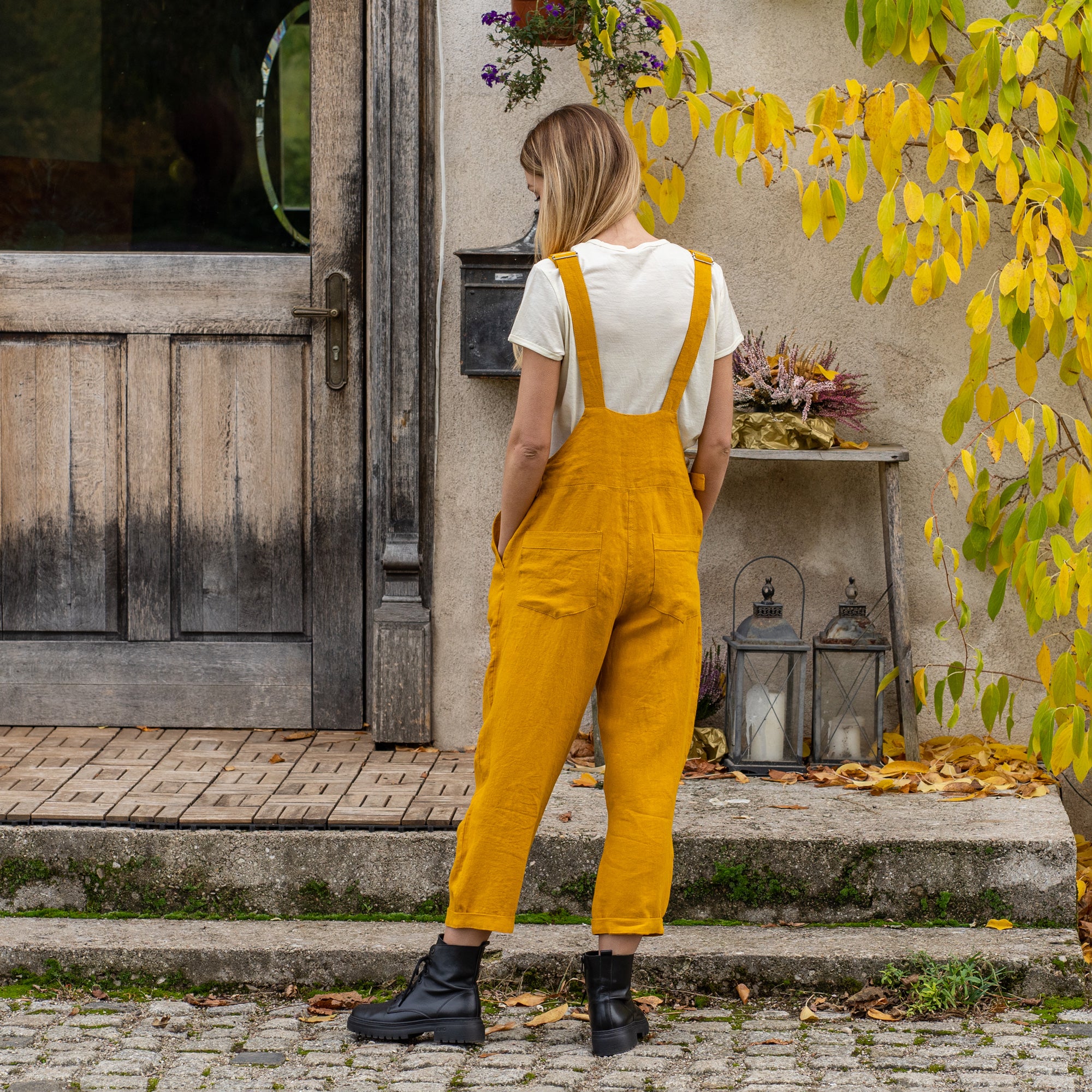 Combinaison salopette en lin Nicci Jaune épicé – Image 6