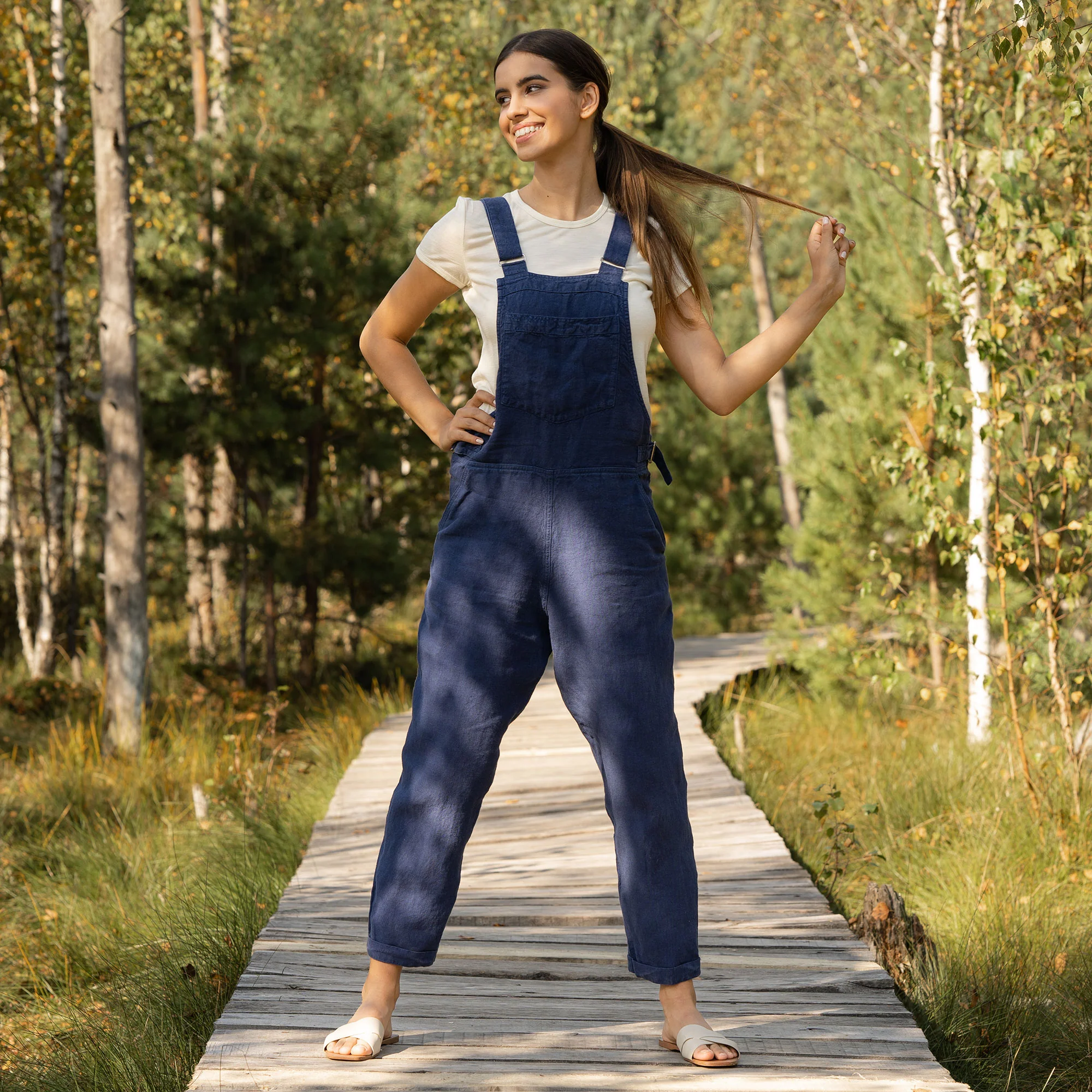 Combinaison salopette en lin Nicci Bleu Tempête