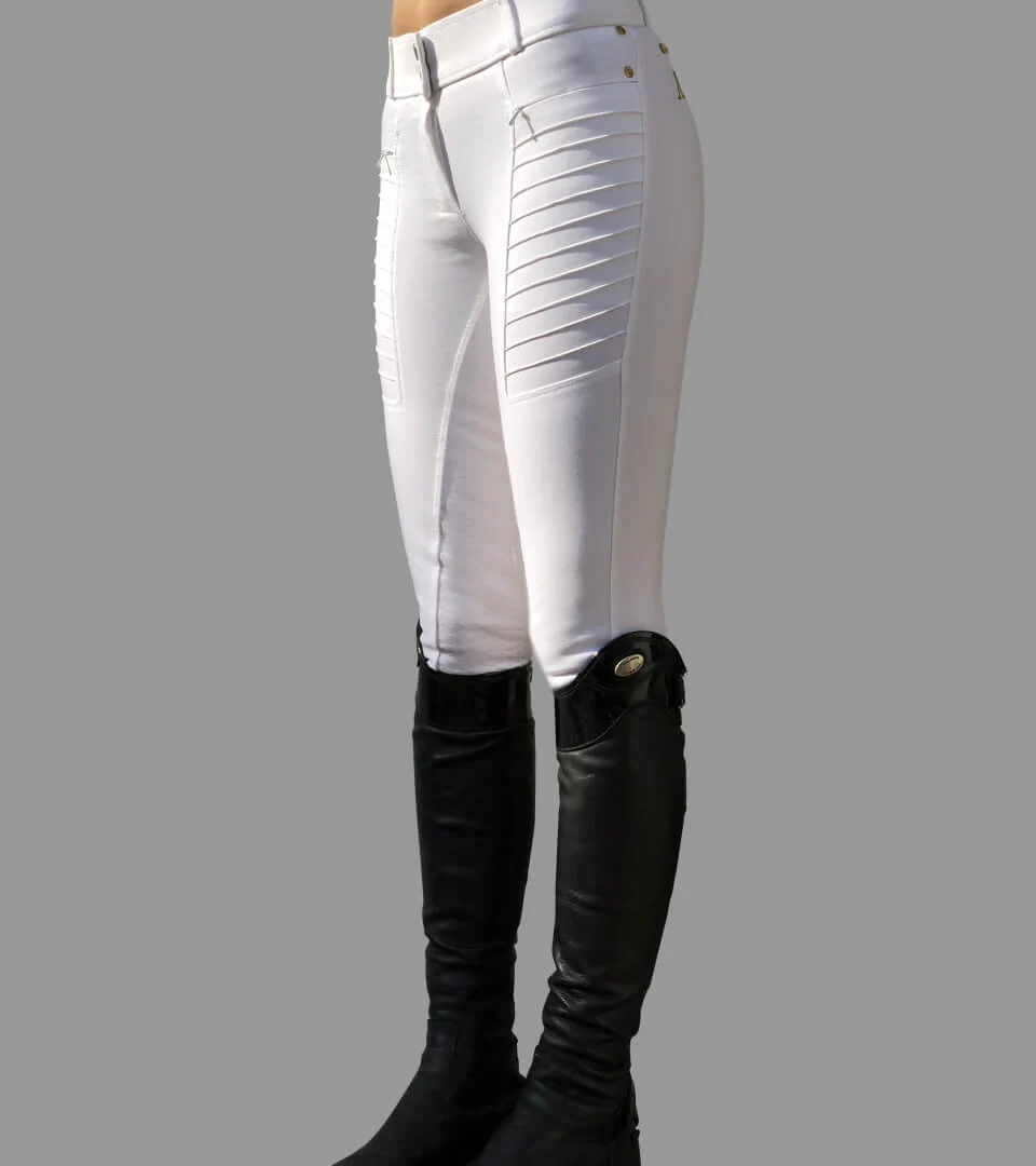 Pantalon d'équitation Full Grip Geni-AL Blanc (taille haute) – Image 4