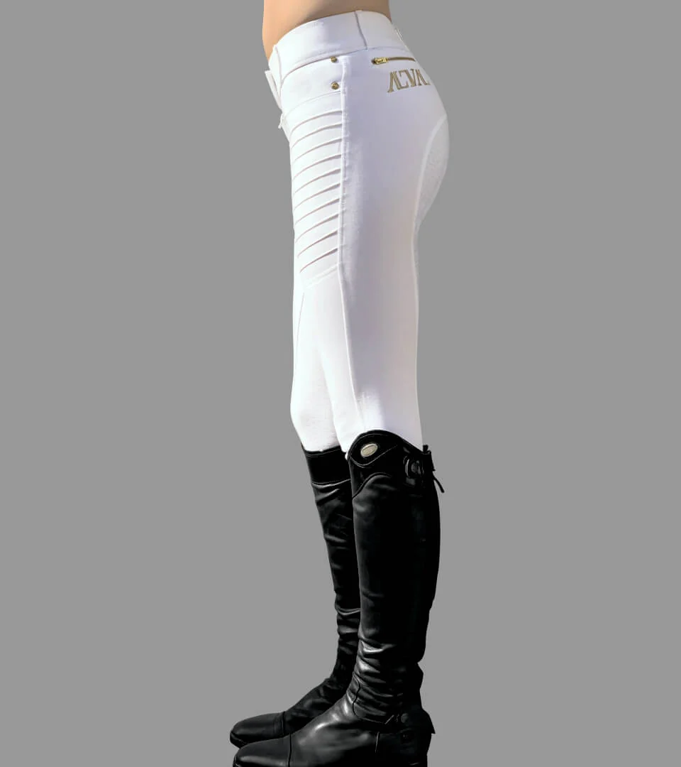 Pantalon d'équitation Full Grip Geni-AL Blanc (taille haute) – Image 5