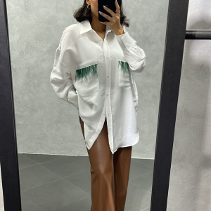 Chemise Blanche à plumes vertes