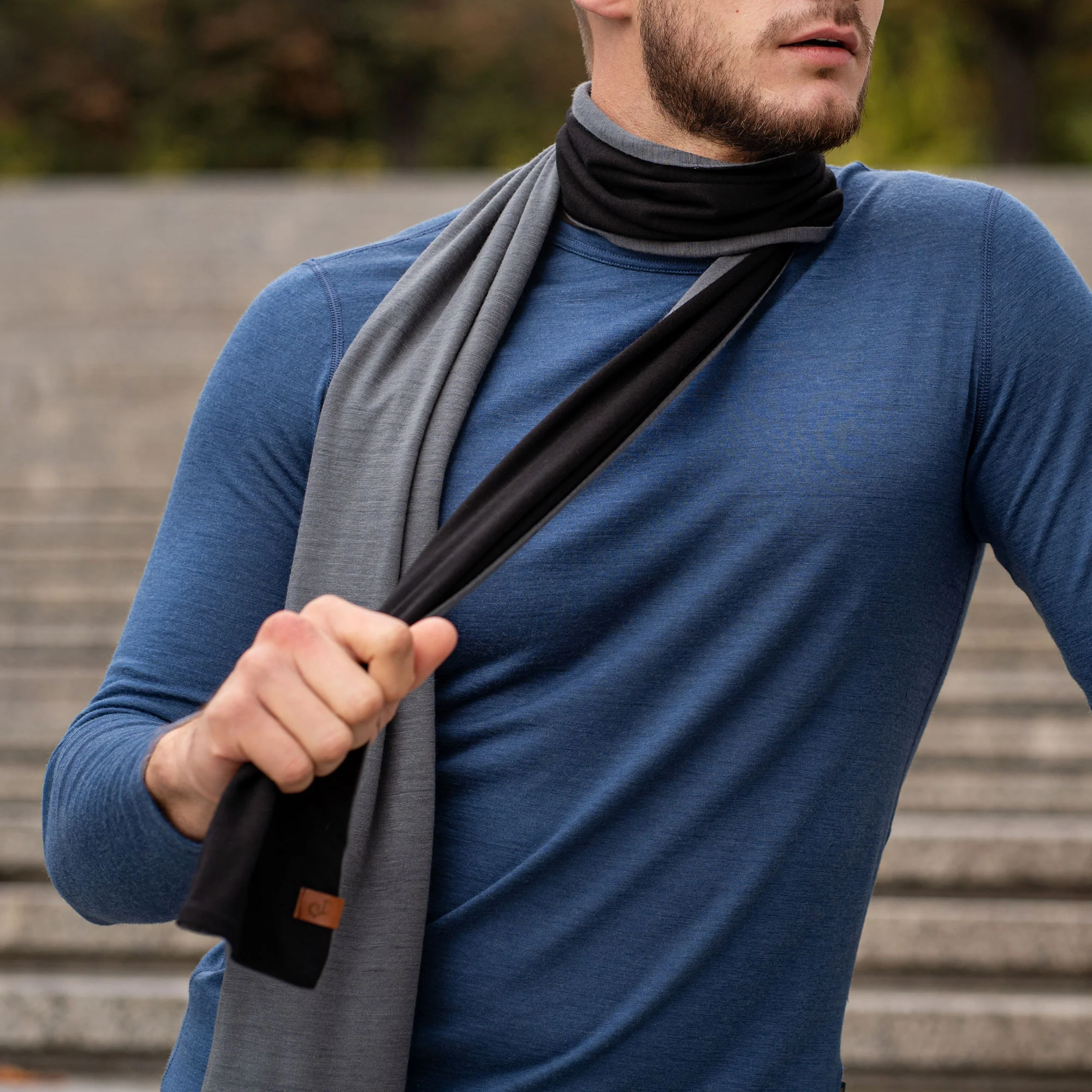 Écharpe en mérinos pour homme Noir/Gris Parfait – Image 3