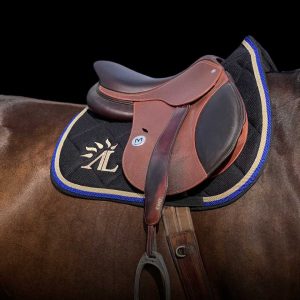 Tapis de Selle Mesh Noir, 4 Cordes Or & Bleu Roi