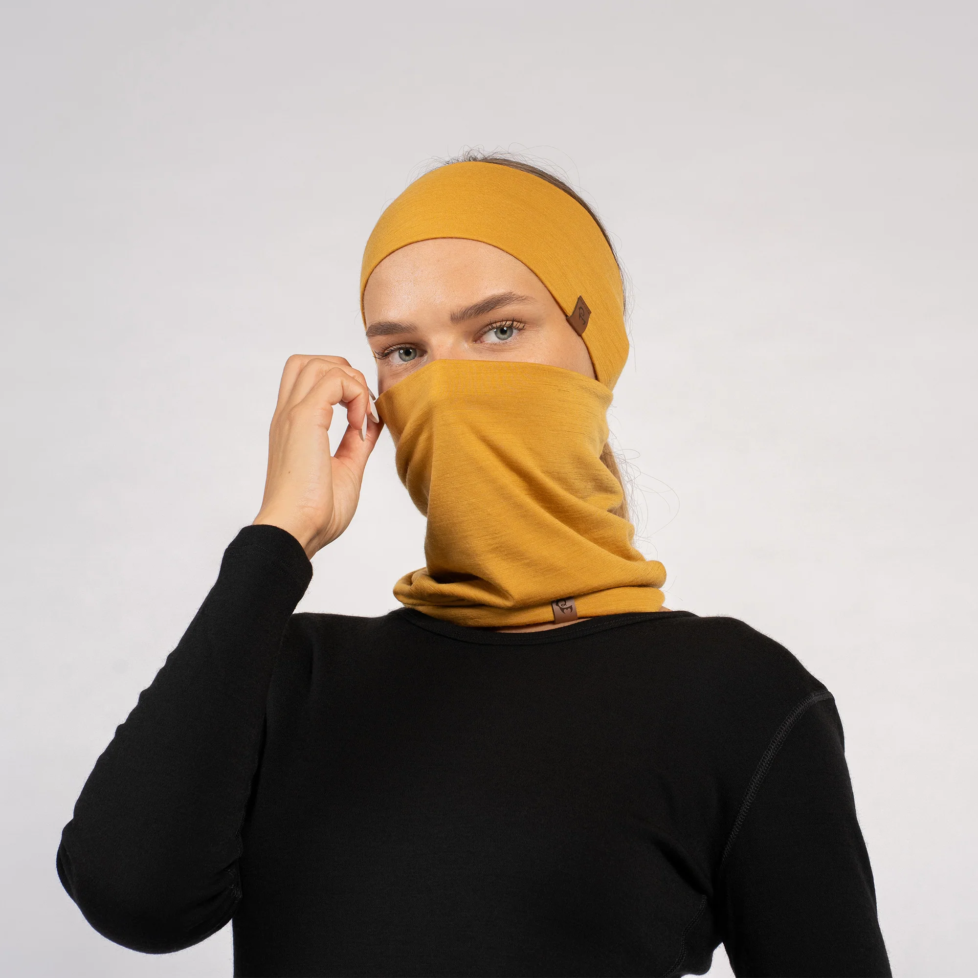 Bandeau et tour de cou pour femme 2 pièces jaune – Image 4