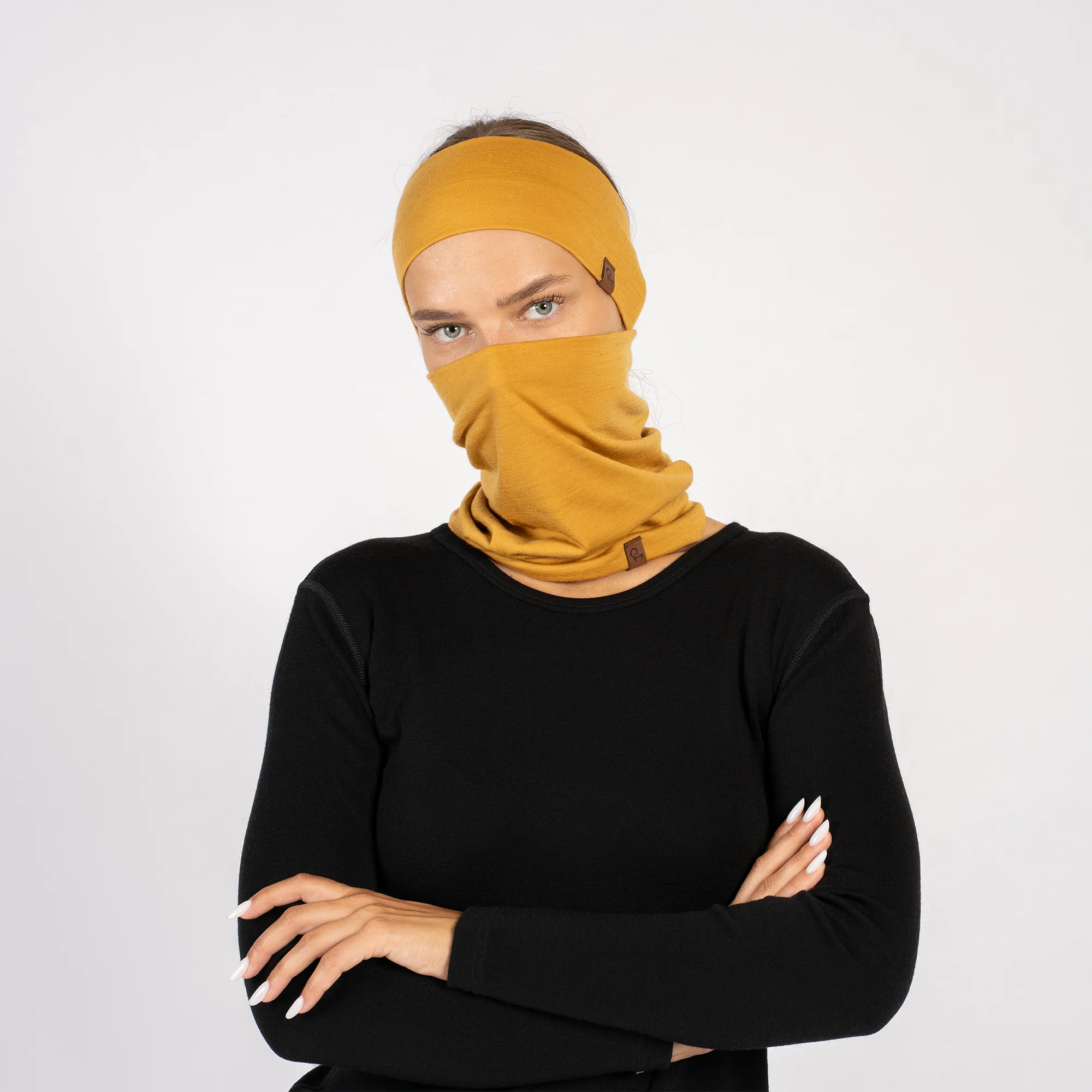Bandeau et tour de cou pour femme 2 pièces jaune – Image 3