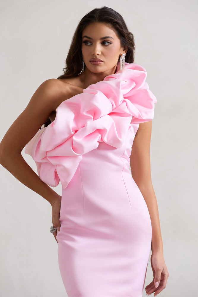 At The Opera | Mini-robe en satin rose à encolure asymétrique – Image 3