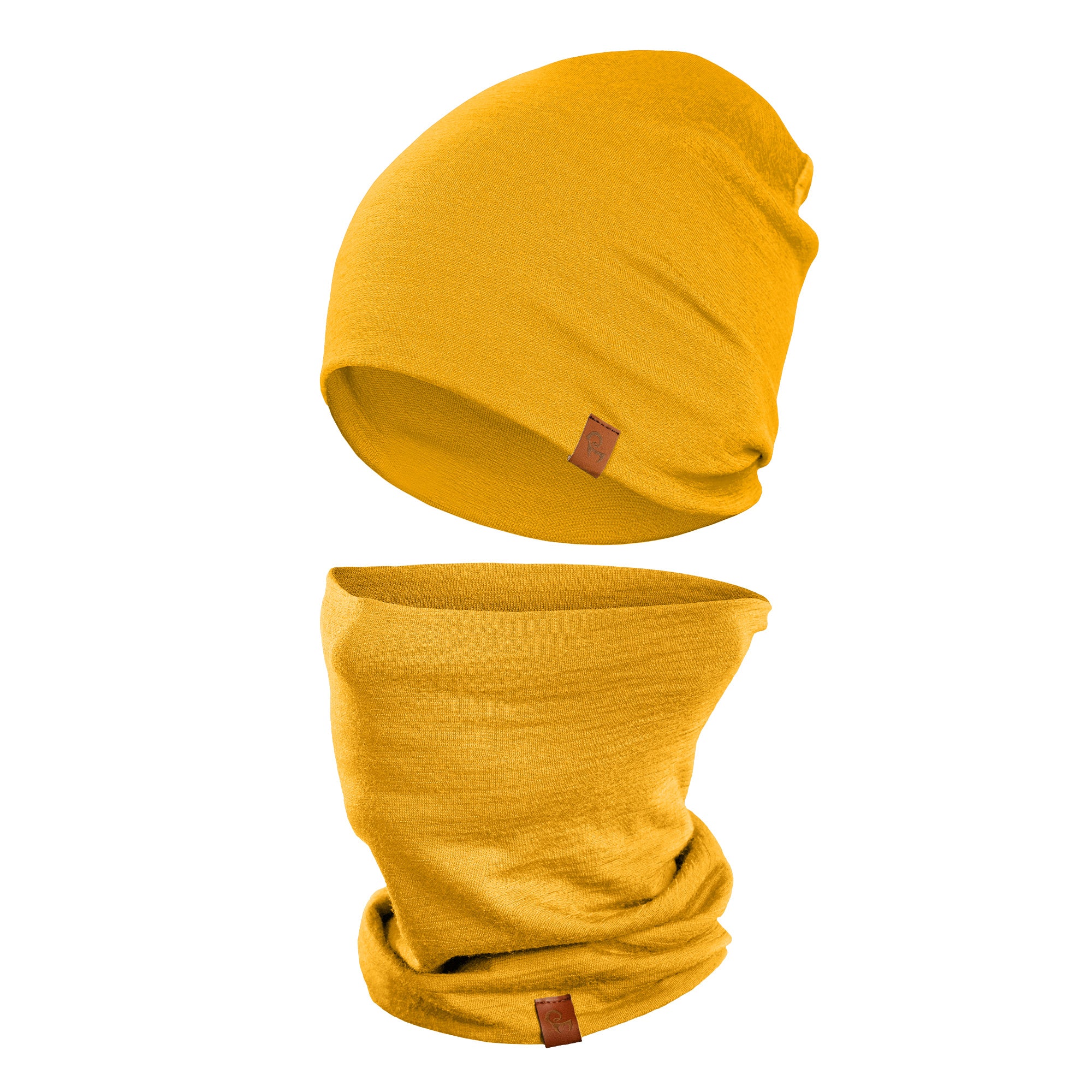 Bonnet et tour de cou en mérinos pour homme 2 pièces jaune – Image 2
