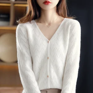 Gilet chaud tricoté en cachemire col en V
