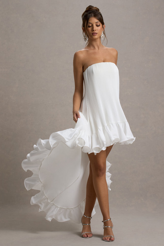 Whistler – Robe longue chiffon blanc décolleté bandeau et froncée – Image 5
